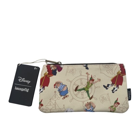 Loungefly Disney Peter Pan Wallet Captain Hook Skull Nylon‎ Zip Pouch Beige - Picture 1 of 5